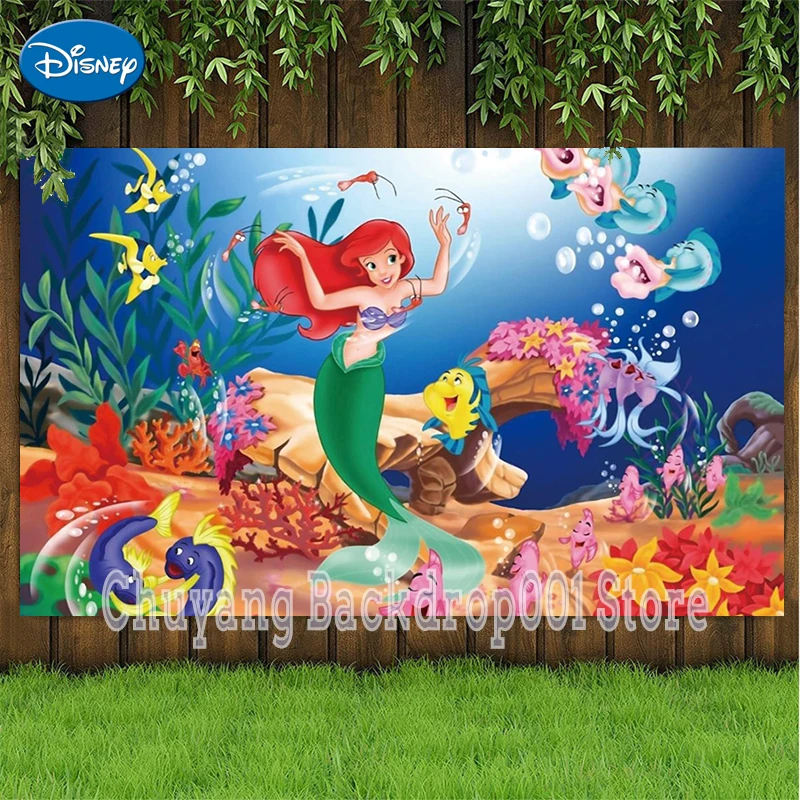 

Disney Cartoon Ariel Photography Background Backdrop Undersea The Little Mermaid Girl Princess Birthday Party Photo Photographic