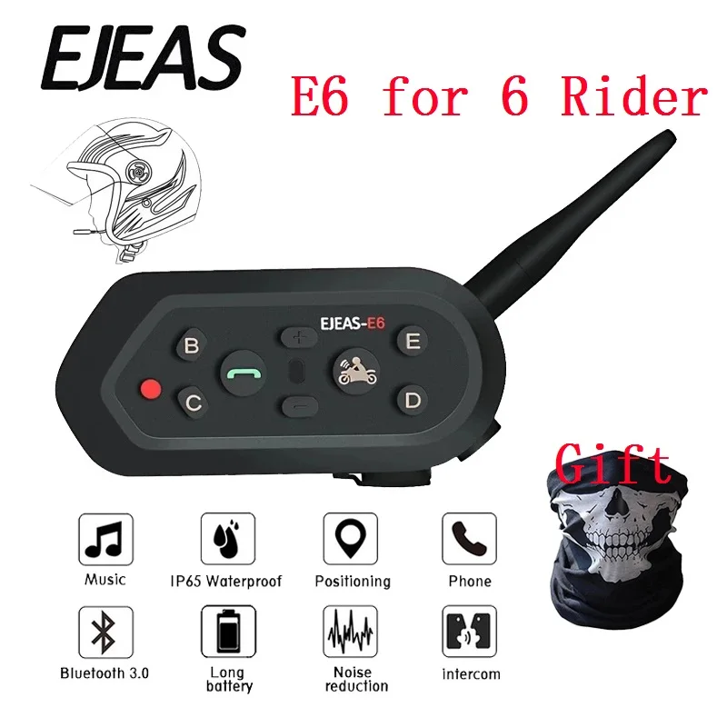 

EJEAS E6 Bluetooth Intercom Motorcycle Headset VOX 1200M full-Duplex Stereo Bluetooth Wireless Helmet Headsets 6 Rider Group