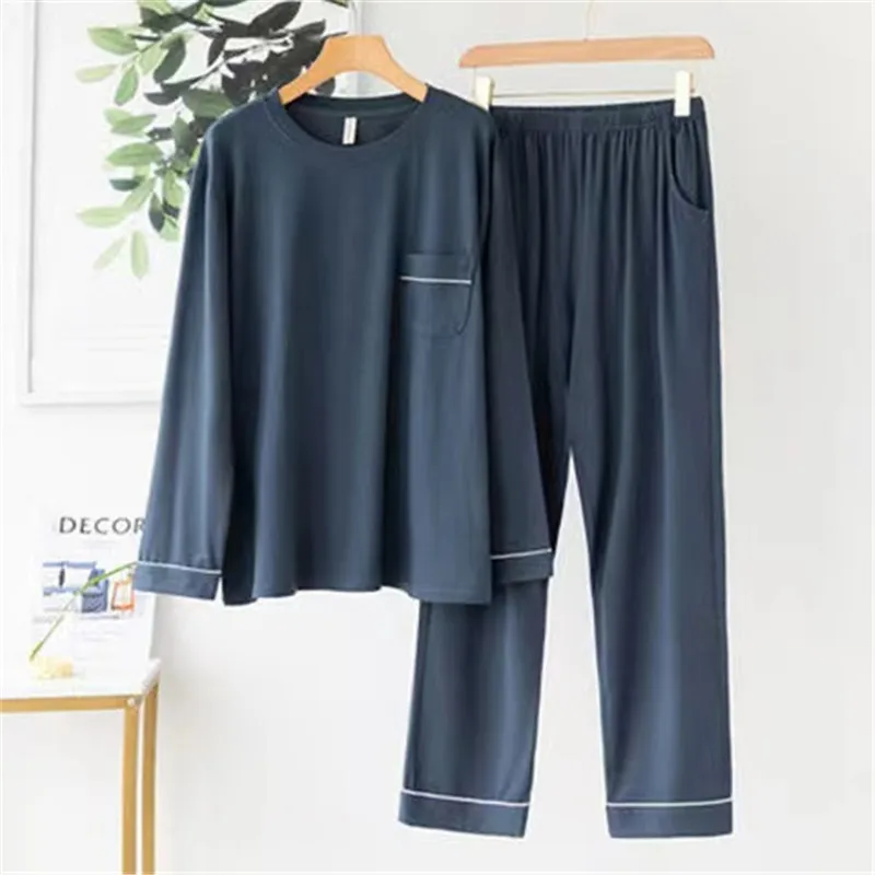 2022 New Pajamas Set For Men Round Neck Thin Pyjamas Suits Long Sleeve Long Pants Casual Male Sleepwear Homewear