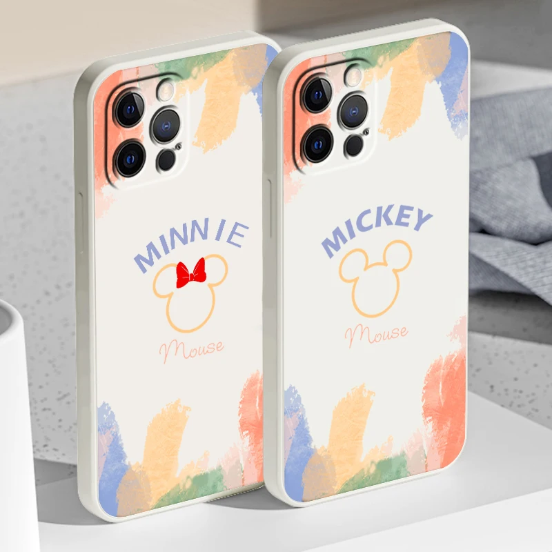

Mickey Minnie Mouse Stitch Liquid Rope Cover Phone Case For Apple iPhone 14 13 12 Mini 11 XS Pro Max X XR Plus SE 2020 Funda