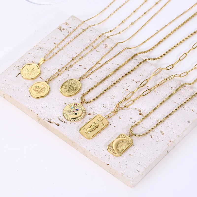 

New Vintage Stainless Steel Star Moon Sun Rose Pendant Necklace For Women Glamour Women Luxury Jewelry Gifts Do Not Fade