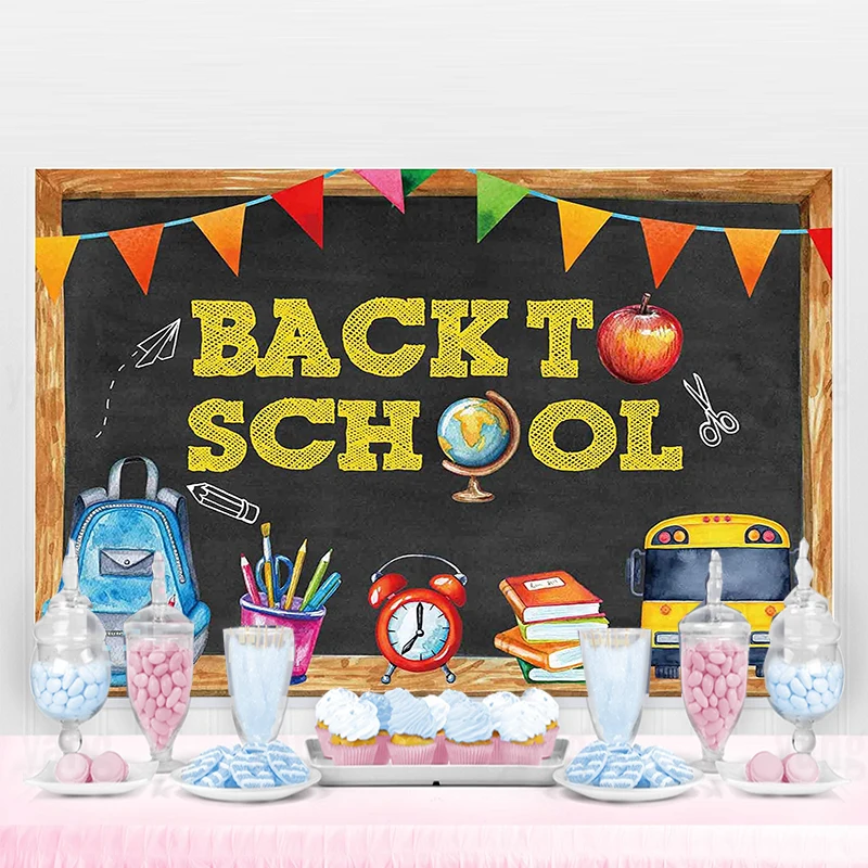 

Back to School Photography Backdrop Blackboard for Kids Party Banner School Bus Pencil Learning Prop Photo Booth