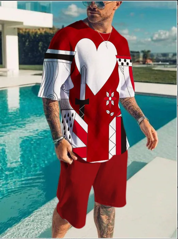 2023 Summer European and American Men T-shirt Set Street Social Fashion Tracksuit Retro 3D Printing Casual Mens Jogging Clothing