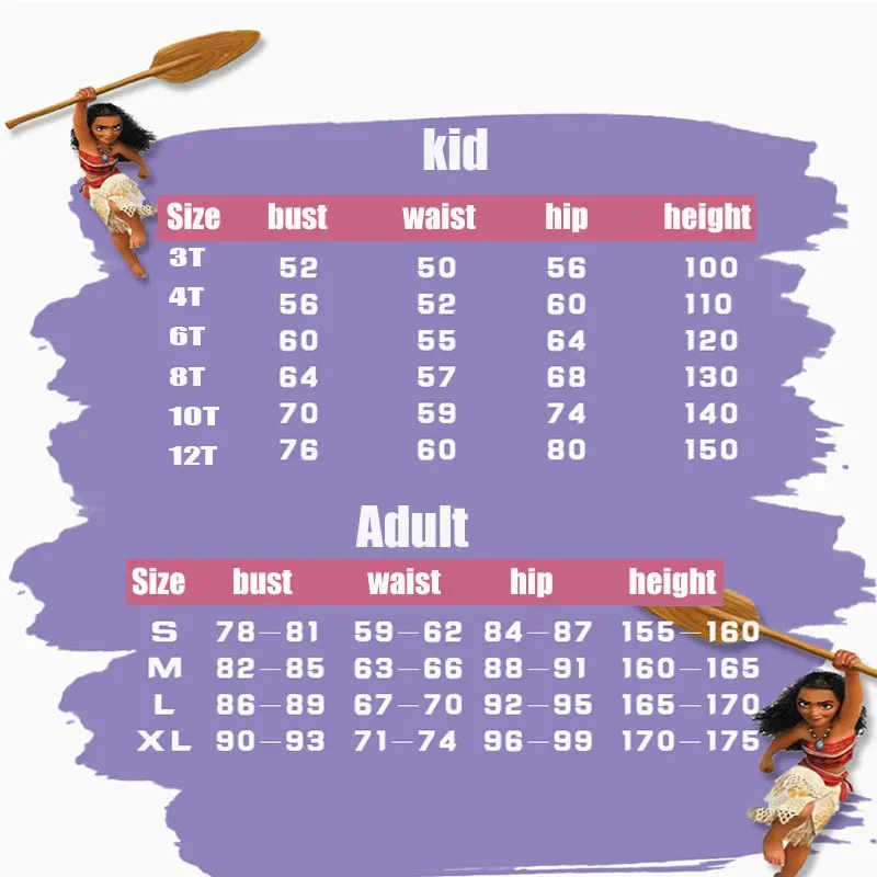 Детский Косплей Vaiana Moana Prinses Kostuum Jurk Volwassen Ketting Pruik Meisje Хэллоуин