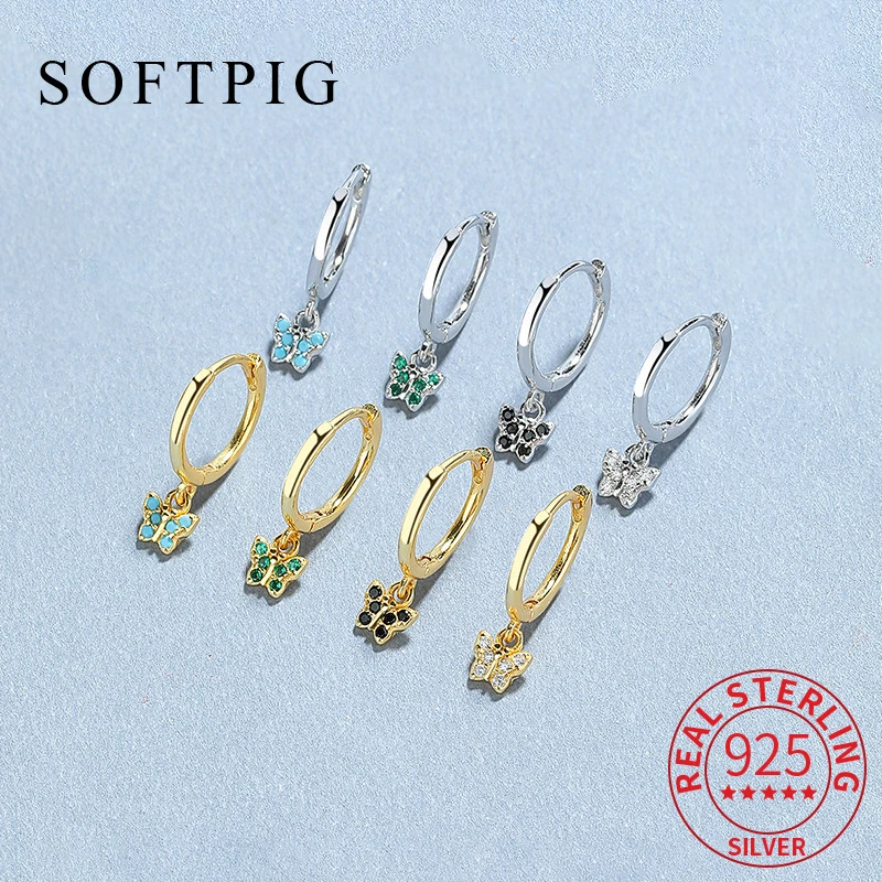 Женские серьги-Обручи из серебра 925 пробы с цирконом