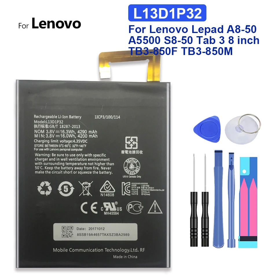 

4290mAh L13D1P32 Replacement Battery For Lenovo Lepad A8-50 A5500 S8-50 Tab 3 Tab3 8 Inch TB3-850F TB3-850M with Free Tools