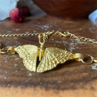unique moth pendant necklace fashion personality design womens double waning moon tandem metal necklace jewelry for her