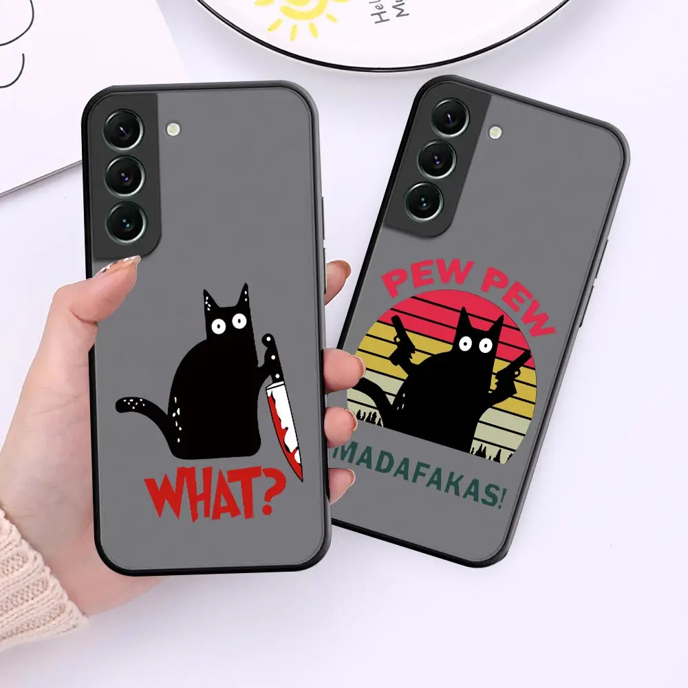 

Funny Black Cat French Bulldog What Matte Phone Case For Samsung Galaxy S23 S22 S21 S20 FE Ultra S10 S10E S9 Lite Plus 5G Funda