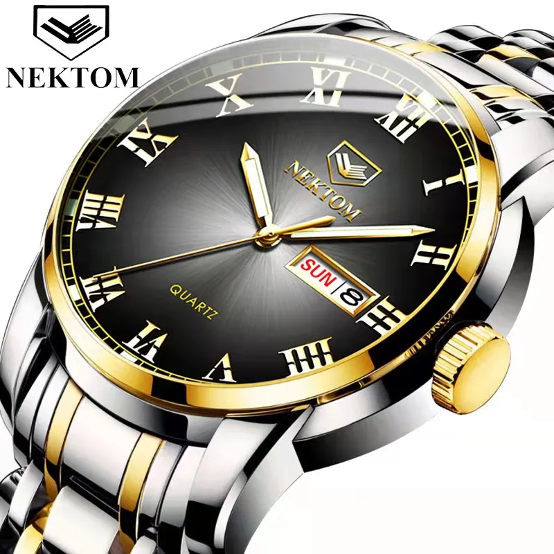 

NEKTOM Men's Watch Top Luxury Brand Steel Waterproof Luminous Men's Fashion Men's Sports Quartz Watch Gifts Custom