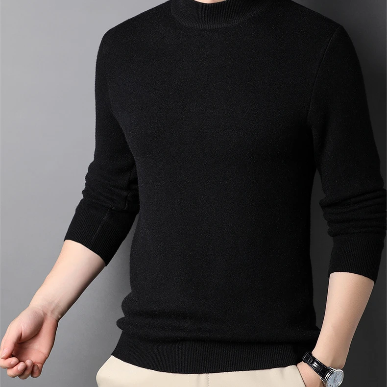 2022 Brand New Men's Youth Solid Underlay Base Knitwear Men's Cashmere Slim Fitting Sweater Cardigan Half Turtleneck Pullovers