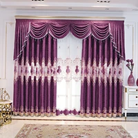 european high quality luxury decoration living room bedroom window curtains middle purple velvet embroidered valance curtain