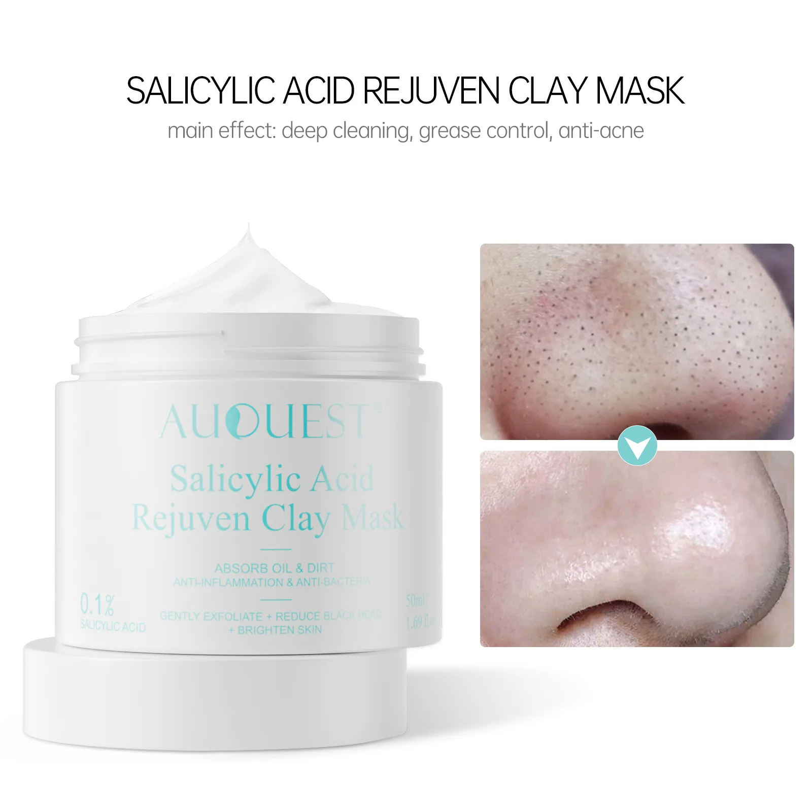 

Маска для лица AUQUEST с салициловой кислотой, средство для удаления черных точек, контроль жирности, антиотбеливание, акне, глиняная маска, ухо...