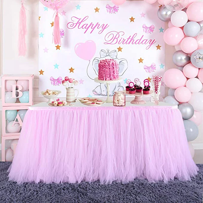 

Розовая Тюлевая юбка для стола, 9 футов