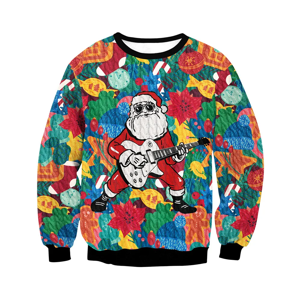 

Men Women Santa plays the guitar Christmas Ugly Sweater Funny Tacky Christmas Jumper Sweatshirts Autumn Winter Couples Xmas Gift