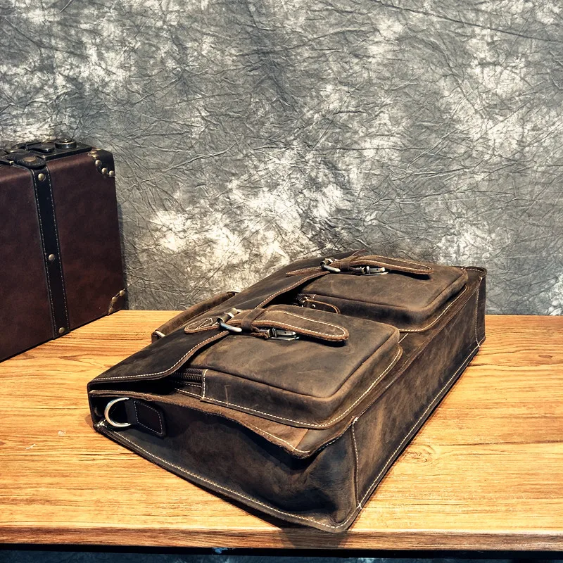 NEWEEKEND Men's Bag Genuine Leather Men Briefcase for Laptop 15.6 Messenger Men's Leather Bag Business Portfolio for Document