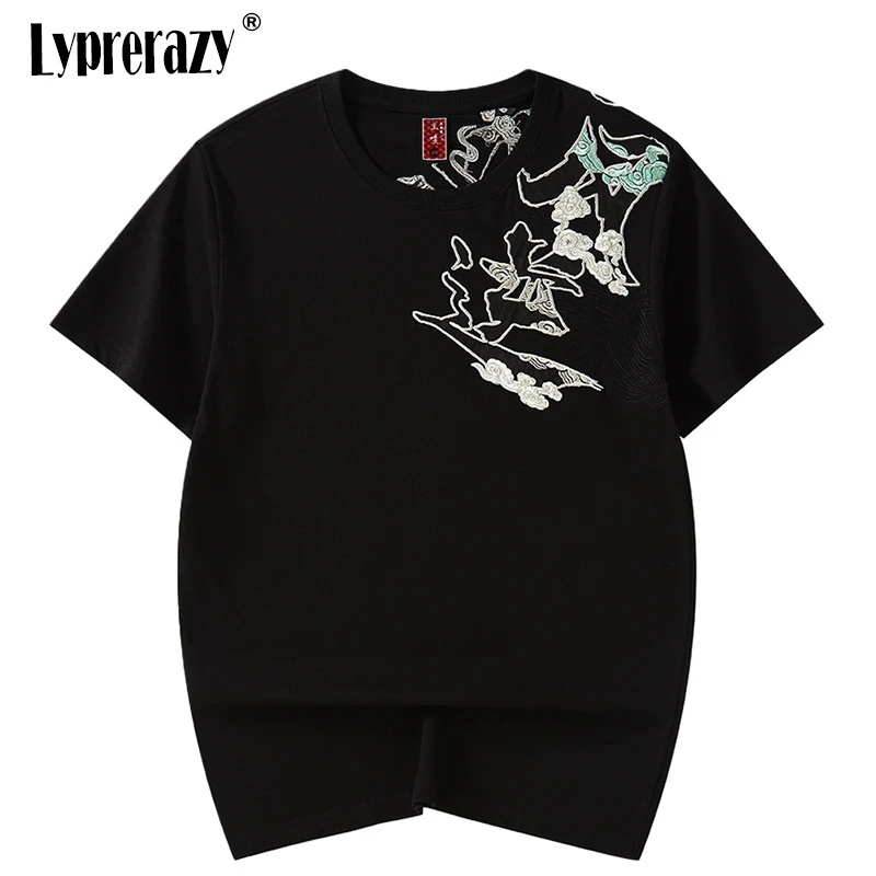 

Lyprerazy Национальный стиль Тигр с коротким рукавом Футболка мужская с круглым вырезом летняя печать с вышивкой хлопковая Повседневная Свобод...