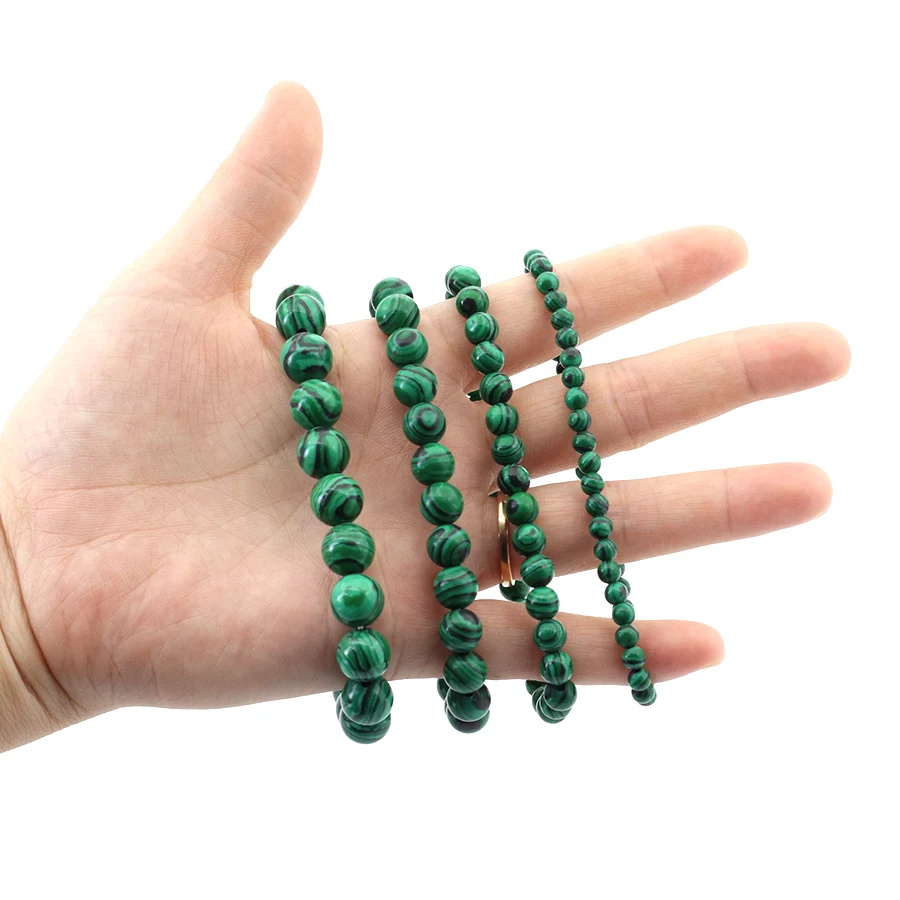 Браслет Унисекс С Малахитовыми Бусинами 4/6/8/10 Мм Зеленый Круглый Шарм Для