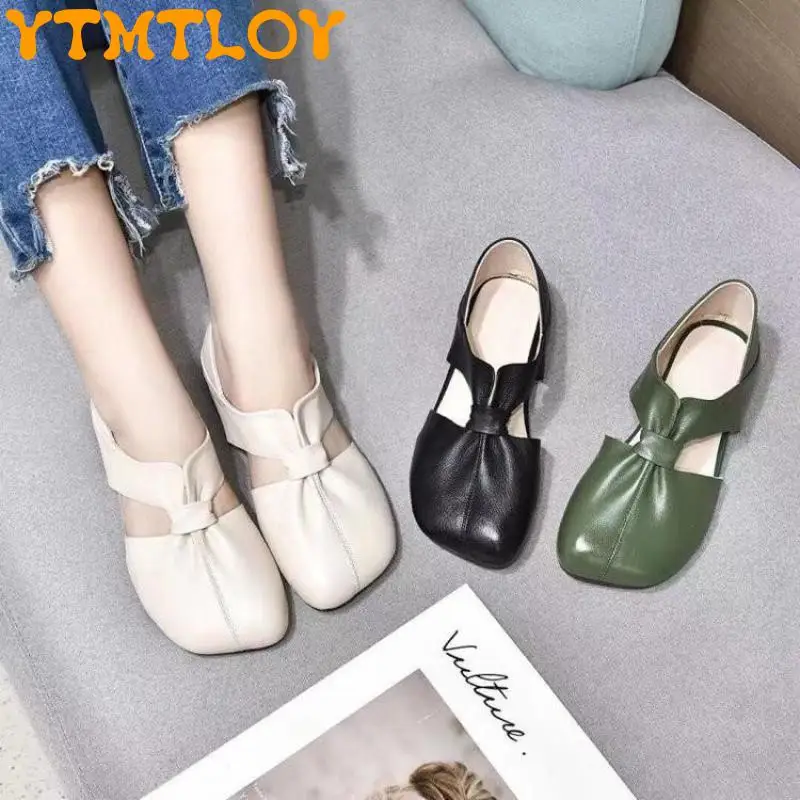 

Retro Women's Shoes Summer New Style 2021 Hot Style Single Shoes Women Wild Casual Peas Shoes Flat Bottom With Skirt Grandma Sho