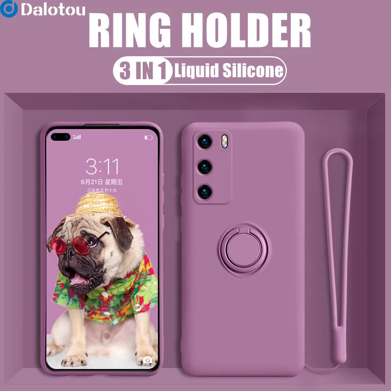 

For Huawei P30 Lite P40 P20 Pro Y6 Y7 Y9 Prime 2019 Honor 50 20 10 Lite P Smart Z 2021 Silicone Magnetic Ring Holder Case Cover