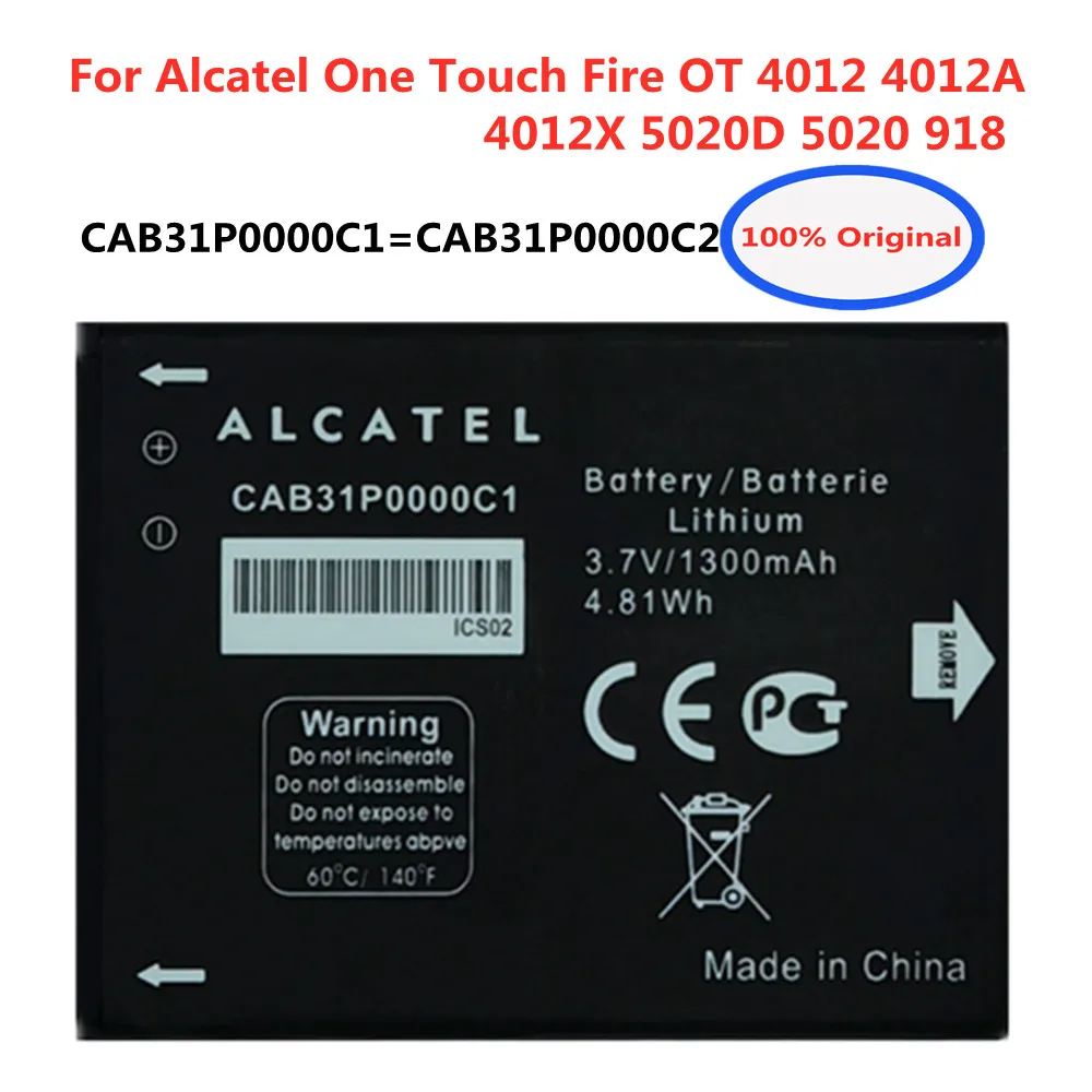 Сменный аккумулятор CAB31P0000C1 CAB31P0000C2 для смартфонов Alcatel One Touch Fire OT 4012 4012A 4012X 5020D 5020 918