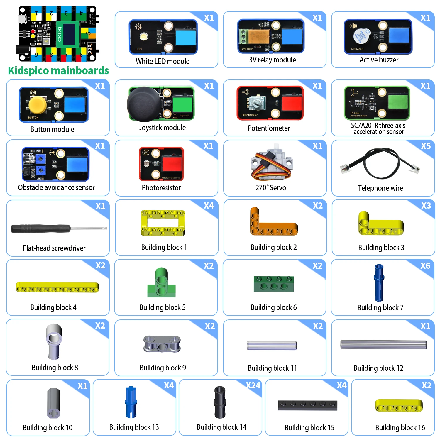 Kidsbits STEM электронные строительные блоки Smart Binsite Sensor Pack для Arduino Pico Python Language Lego DIY