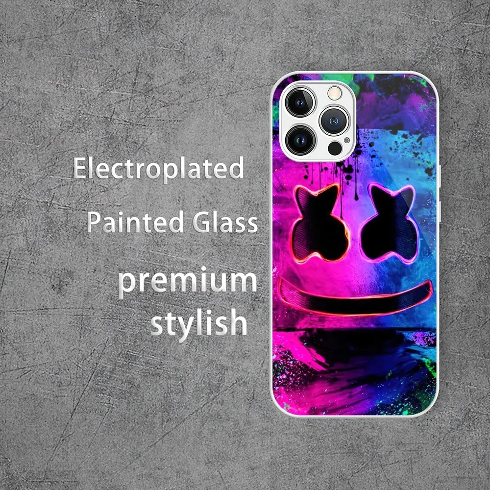 Чехол для телефона DJ M-MARSHMELLO с гальваническим окрашенным стеклом iPhone 13 12 14 11 Plus Pro