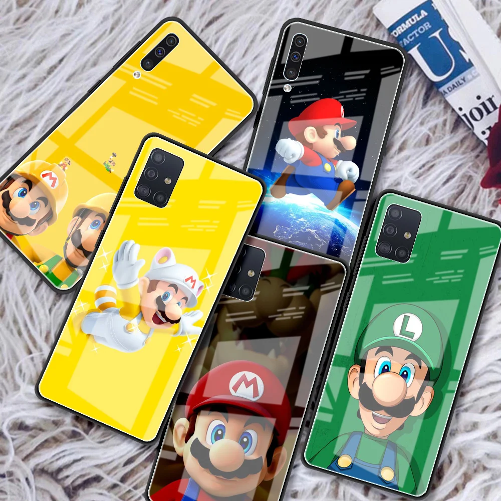 

Glass Case For Samsung Galaxy A52 A51 A71 A50 A21s A73 A53 A12 A32 A31 A33 A23 A41 A13 A72 A30 Phone Cover Super Mario Fundas