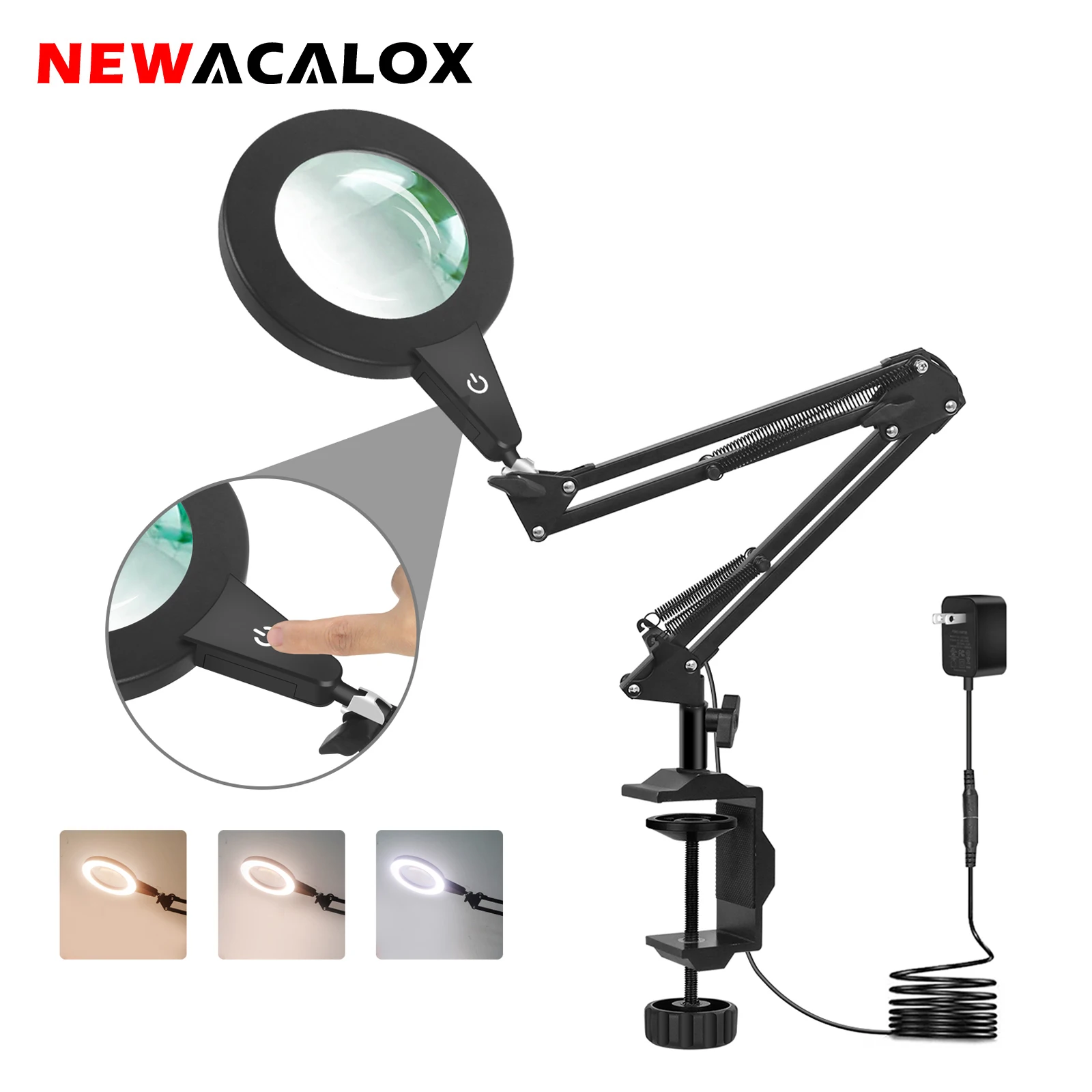 

NEWACALOX 8X стеклянная лупа с сенсорным управлением освещение 108 SMD светодиодный настольная лампа 3 режима освещения сварочное увеличительное стекло для ремонта
