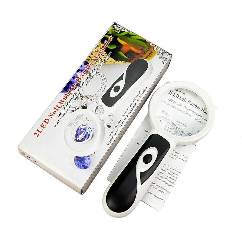 

Retractable Double Lens Magnifying Glass LED Lighting 4X 20X Handheld Reading Loupe Optical Lens Magnifier for Jewelry Inspect