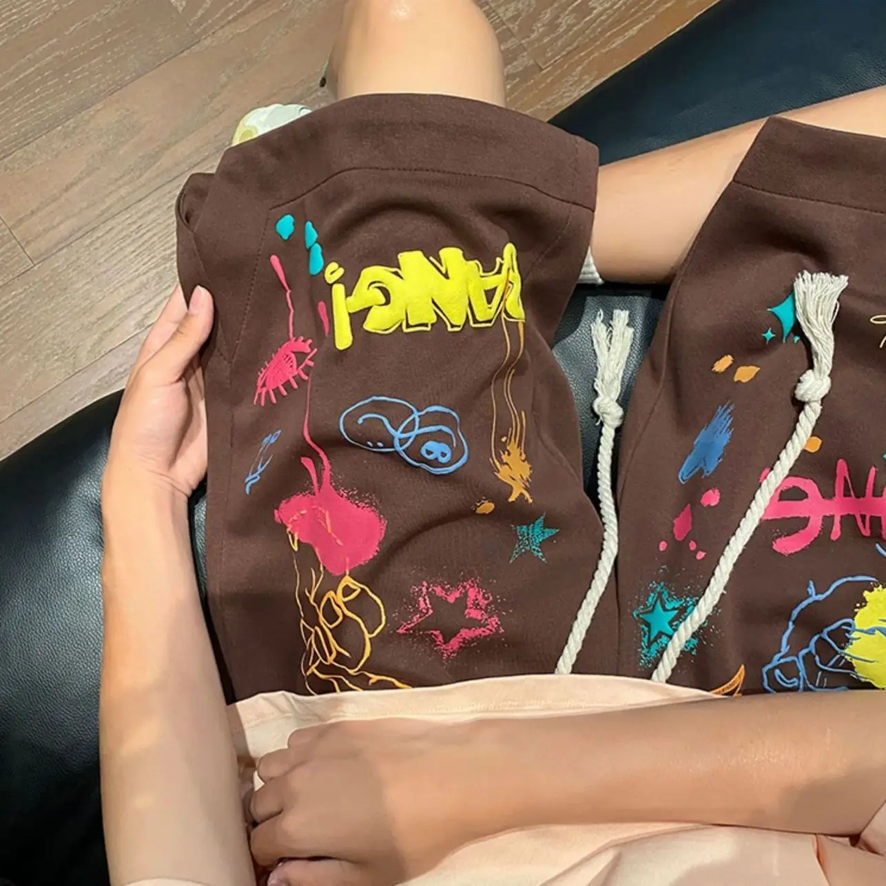 STSVZORR Y2K Graffiti Casual Shorts Women's 2023 Summer High Street Loose Versatile Basketball Sports Shorts