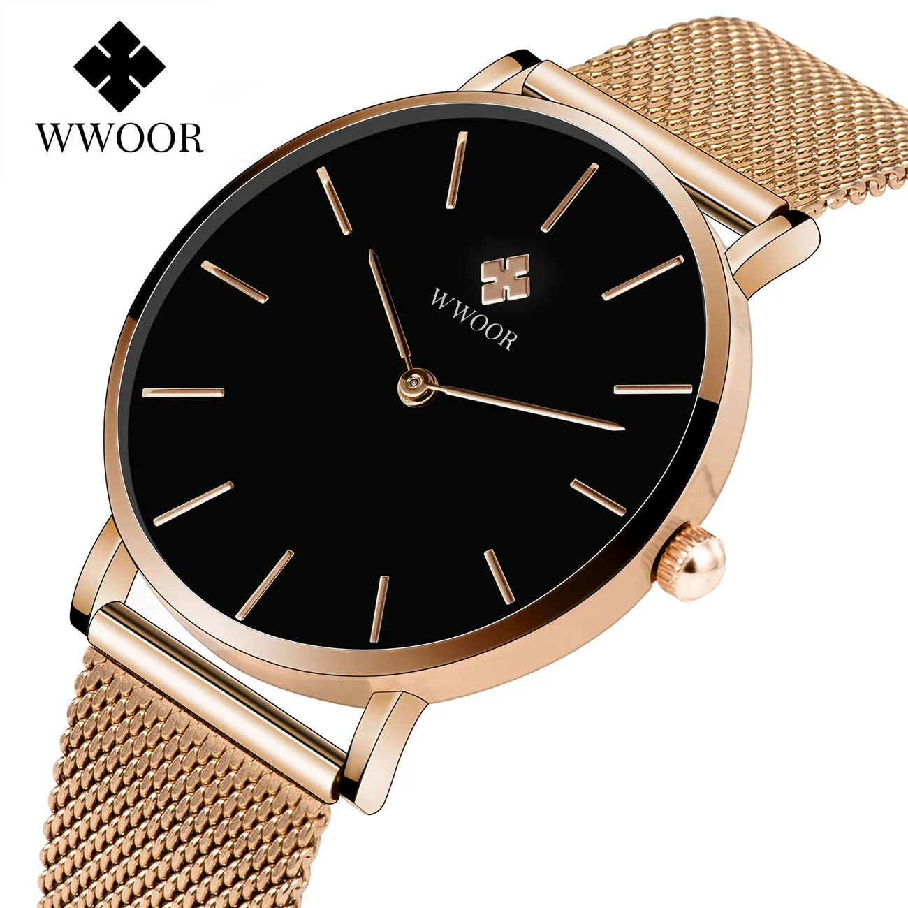 Модные женские часы WWOOR элитные брендовые водостойкий ремешок из нержавеющей