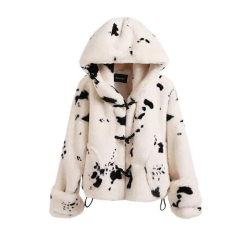 Faux fur jackets women's coats autumn winter new short style loose fashion imitation plush clothes young hooded white