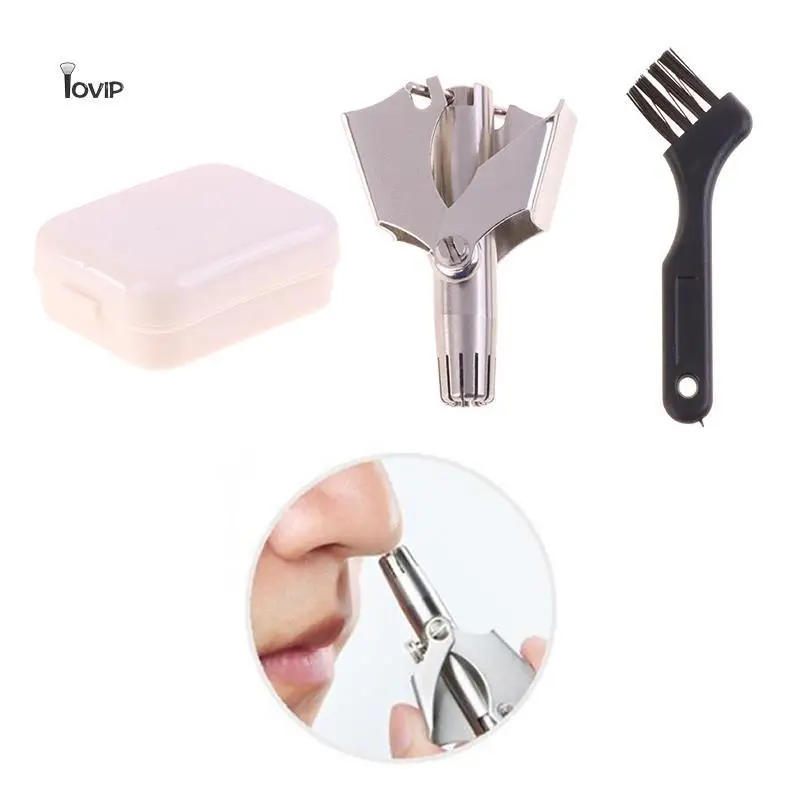 

1Set Nose Trimmer Set For Men Stainless Steel Nose Razor Shaver Manual Washable Nose Ear Hair Trimmer With Brush