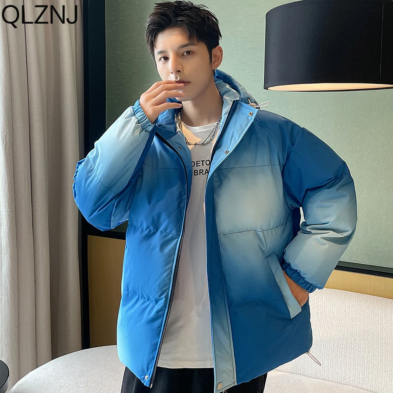 Winter Thick Warm Gradient Parkas Men Clothing 2023 Fashion Zipper Hooded Coats Women Cotton Padded Jacket Unisex Oversize Parka
