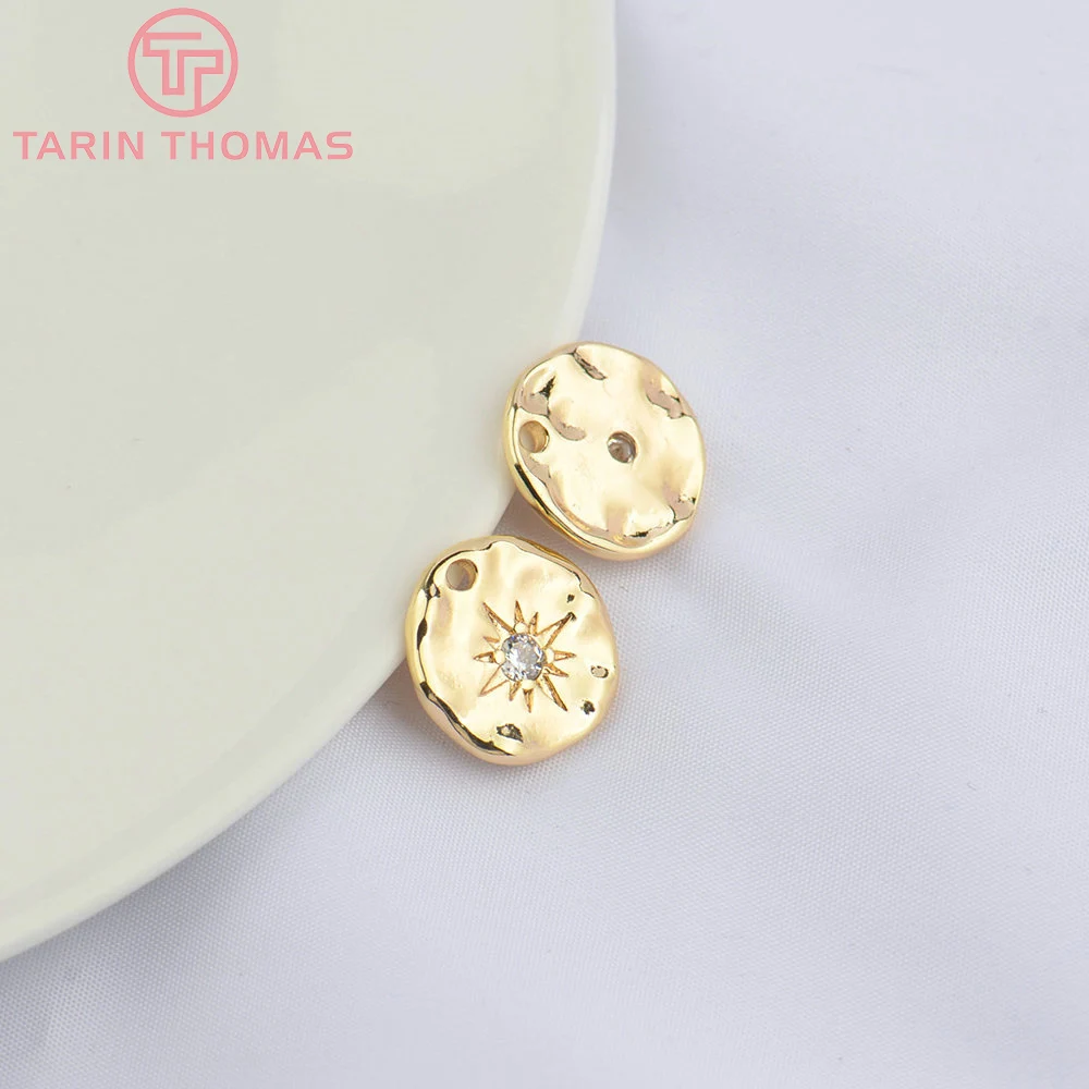 

(4894) 6PCS 14MM 24K Gold Color Brass with Zircon Round Star Charms Pendants High Quality DIY Jewelry Making Findings Wholesale