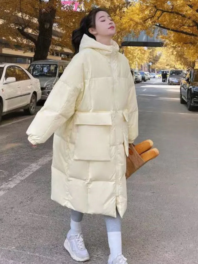 2022 Winter New  Padded Jacket Women Oversized Coat Korean Fashion Hoodie Loose Outerwear Mid-length Parkas