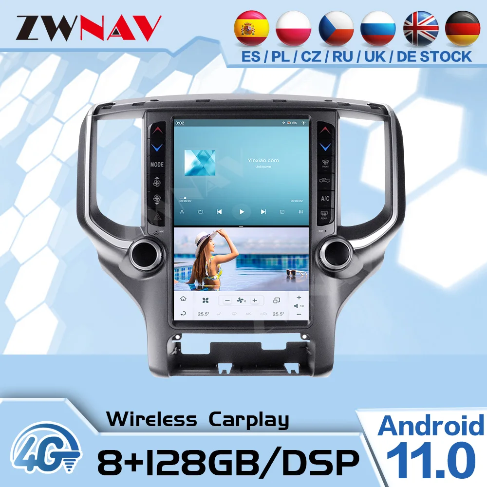 

Qualcomm 665 8G 128G Tesla Screen Android 11 Car Multimedia Player For Dodge RAM 1500 2018 2019 2020 GPS Audio Radio Stereo Unit