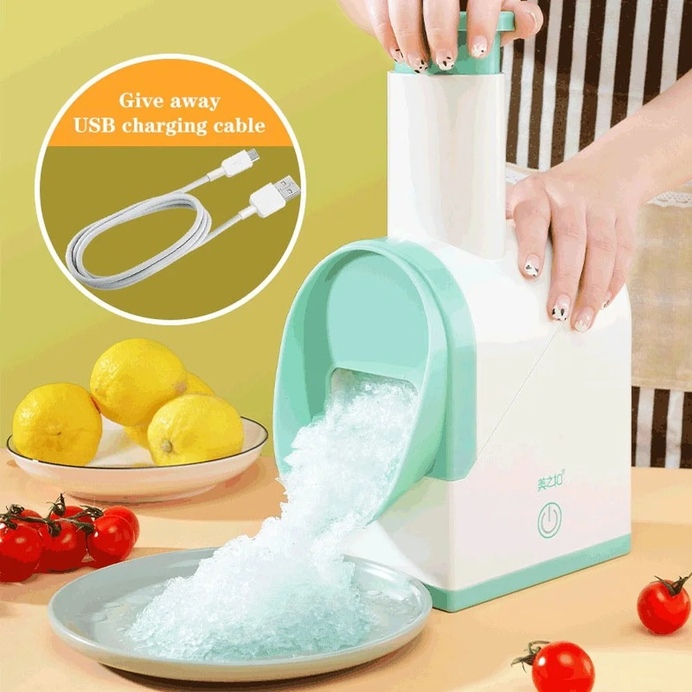 Household Electric Ice Crushers USB Rechargeable Double-knife High-power Shaved Ice Machine Semi-automatic Ice Cream Ice Planer