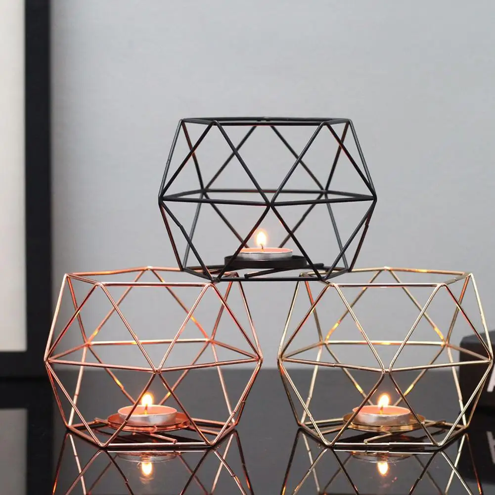 

High Quality Geometric Metal Candle Holder Candlestick Ornament Tea Light Holder For Wedding Party Table Decoration