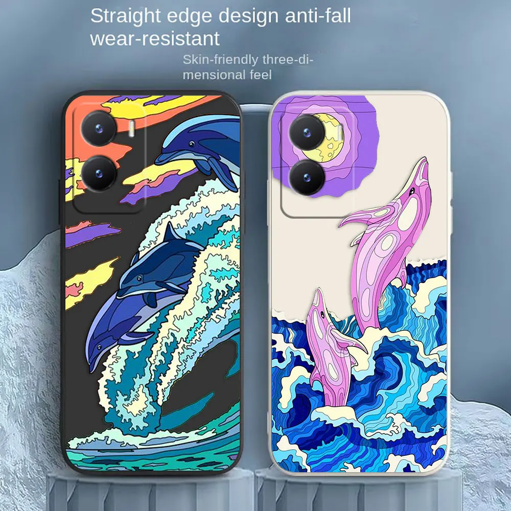 

Dolphin Wave Phone Case For VIVO Y55S Y31 Y33S Y55 Y35 Y51S Y52S Y53S Y66 Y73S Y77 5G Y85 Y93 Colour Liquid Case Funda Shell