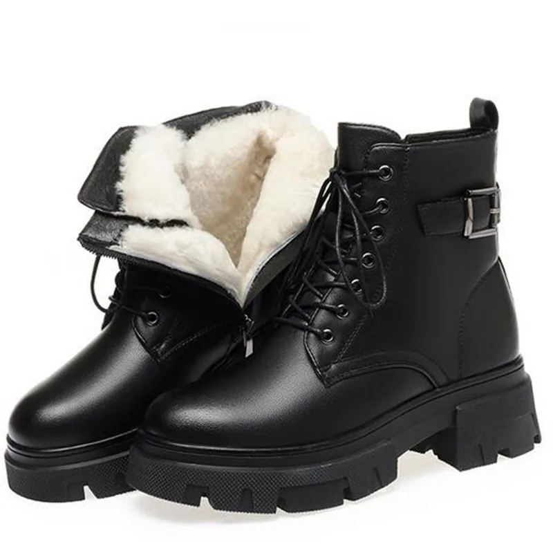 

ZXRYXGS Elegant Comfort Warm Winter Women's Boots Thick Sole Nslip Thick Heels Martin Boots 2022 New Genuine Leather Wool Boots