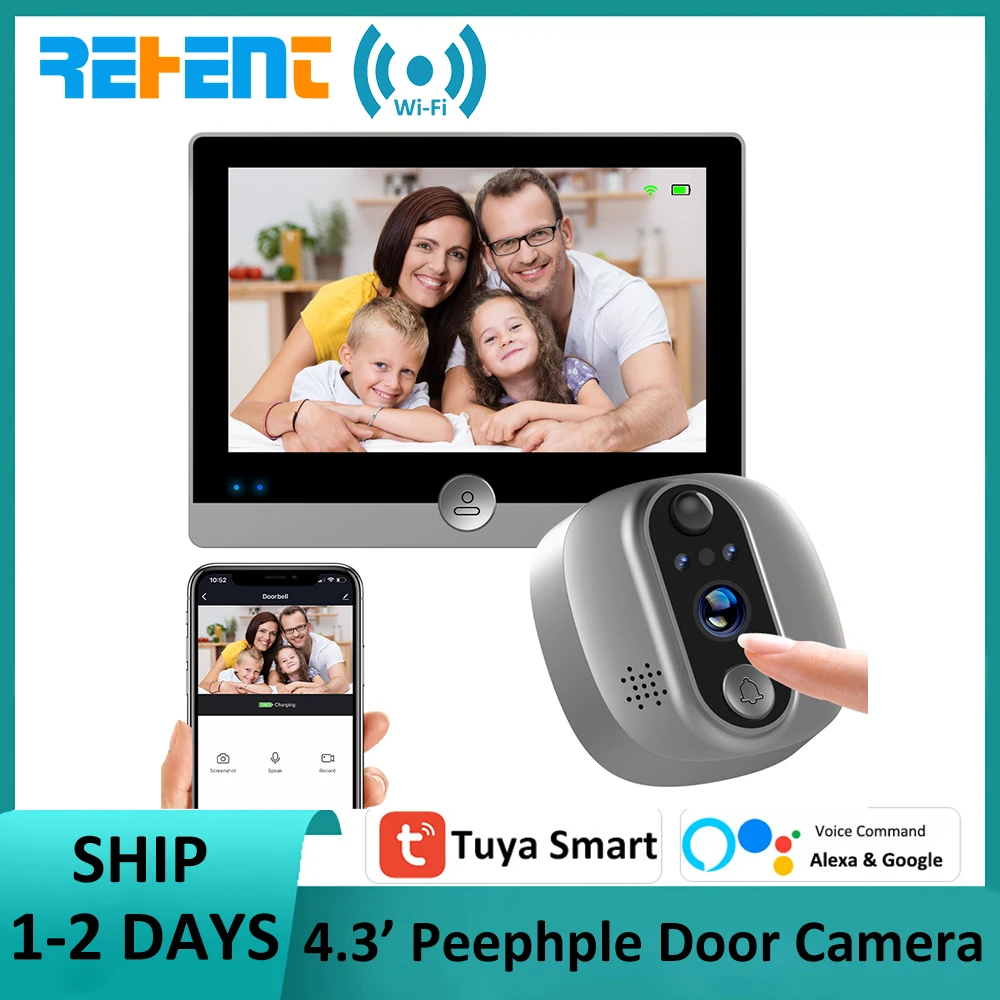 

Smart Tuya 1080P WiFi Audio Video PIR FHD Infrared Digital Doorbell Peephole Door Eye Camera Alexa Google Announcement Live View