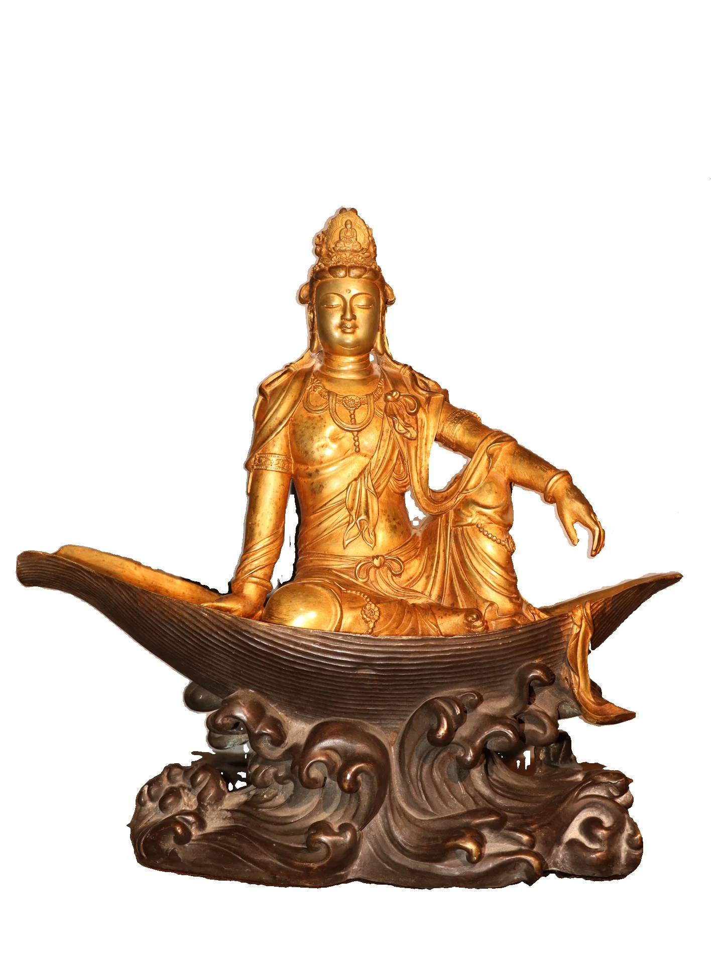 

MOZART Pure Bronze Gilt Buddha Statue Water Moon Free Bodhisattva A Statue 45Cm High Chinese Traditional Style Antiques Fine