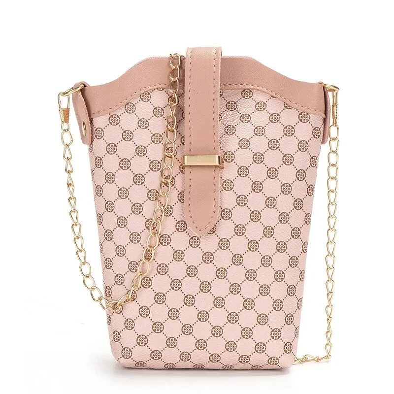 

New Fashion Plaid Polka Dot Print Single Shoulder Bag Casual Oblique Chain Crossbody Mini Small Bucket Bag