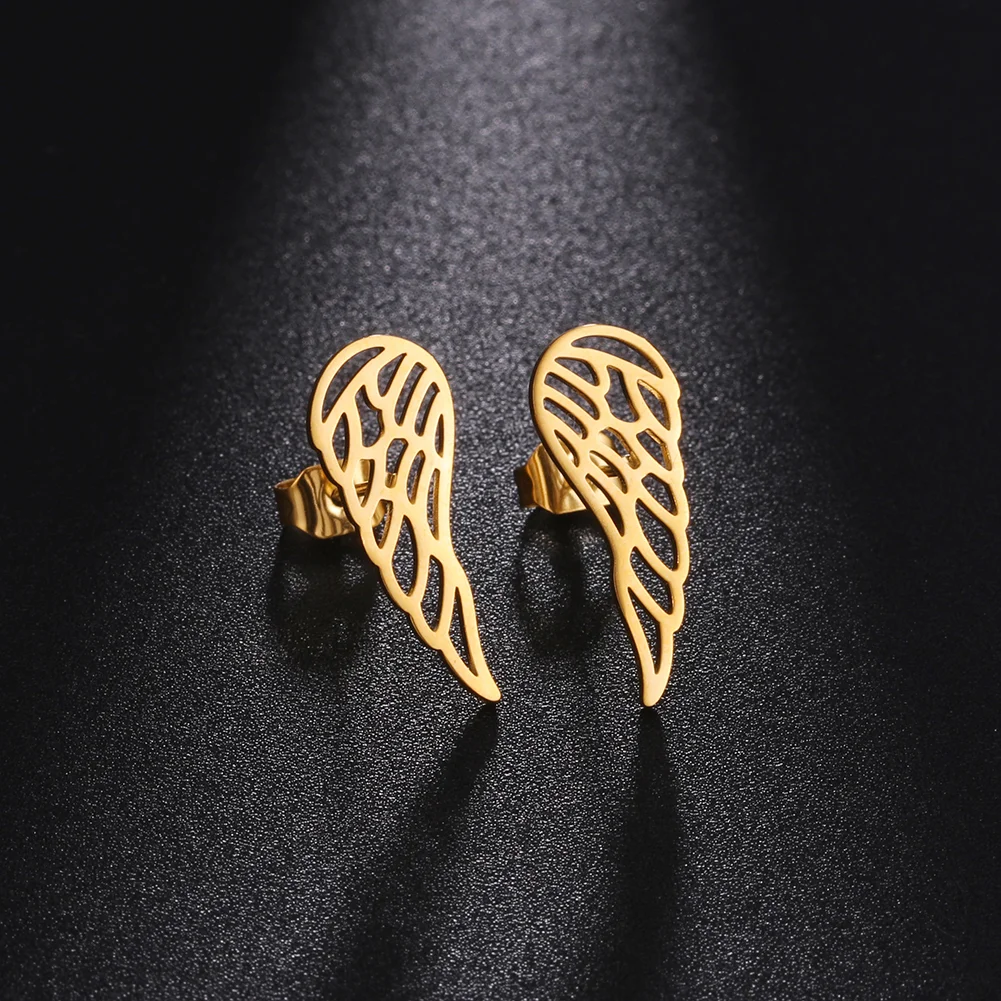 

Creative Angel Wing Stud Earrings Stainless Steel For Women Men Birthday Gifts Banquet Party Jewelry Pendientes Feather Earrings