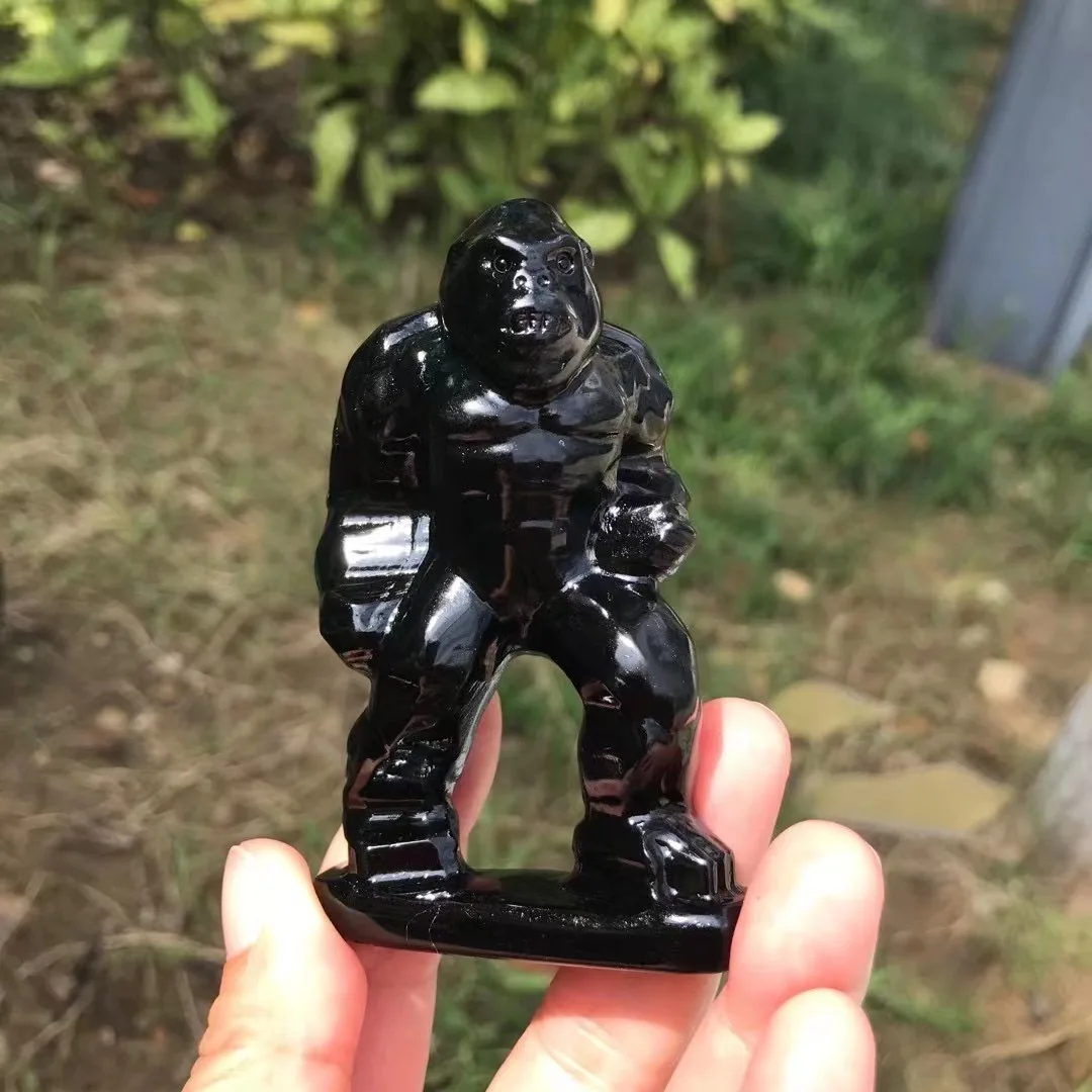 

80-90mm High Quality Obsidian Orangutan Mini Animal Carvings For Home Decoration Gifts For Children Gifts 1PCS