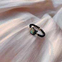 natural stone black crystal cat rings for women girls cute beads rings super fine gems animal rings party jewelry accessories