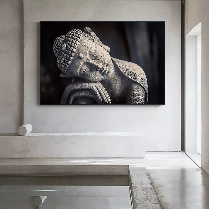 Черно-белая статуэтка Будды Картина на холсте фотография настенные картины для