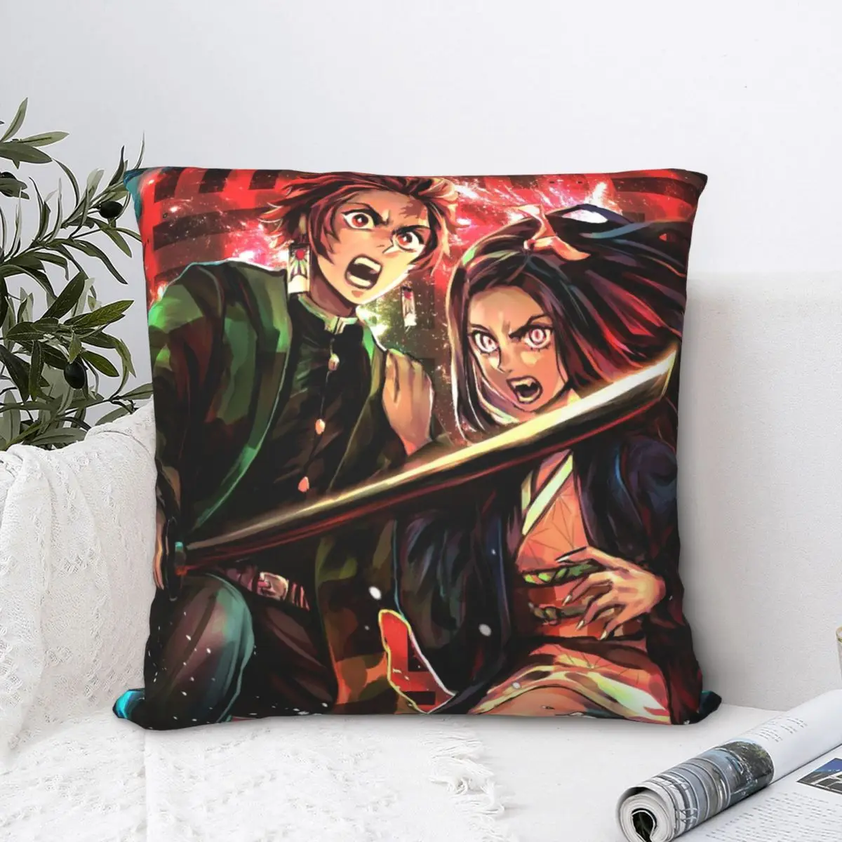 

Fight Throw Pillow Case Demon Slayer Japanese Adventure Anime Short Plus Cushion Covers Home Sofa Chair Decorative Backpack