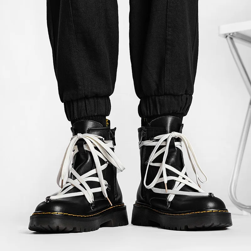 

Мужские кожаные ботинки с заклепками, высокие повседневные кожаные ботинки на толстой подошве, Нескользящие ботинки, 2022